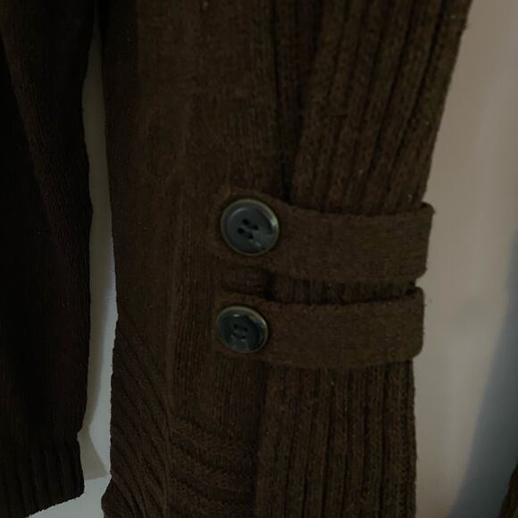 Fortune + Ivy Brown Tab Button Open Front Shimmery Cardigan M Medium NWOT - Picture 3 of 8
